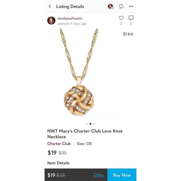 NWT Macy's Charter Club Love Knot Necklace. - Picture 4 of 6